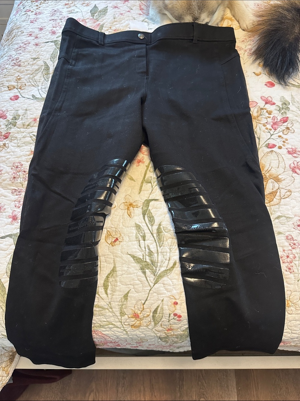 Black Straight Leg Women's Pants with grippy Knee Detail
